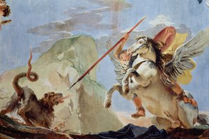 Bellerophon, riding Pegasus, slaying the Chimaera (detail) by Giovanni Battista Tiepolo