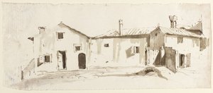 Farm Buildings with Open Doors, Bridge and Gate by Giovanni Battista Tiepolo
