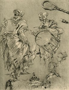 Man seen from behind, a drummer and small studies by Giovanni Battista Tiepolo