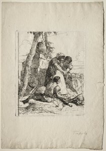 Scherzi di Fantasia: Magician Pointing Out a Burning Head to Two Youths by Giovanni Battista Tiepolo