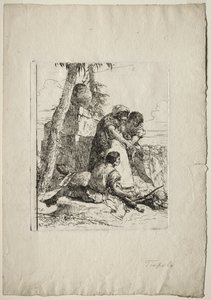 Scherzi di Fantasia: Magician Pointing Out a Burning Head to Two Youths, 1750s by Giovanni Battista Tiepolo