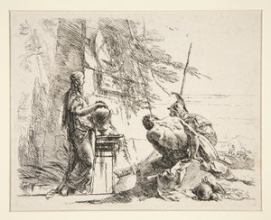 Standing Woman and Seated Man Before an Obelisk, from the Series Vari Capricci by Giovanni Battista Tiepolo
