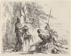 Standing Woman and Seated Men before an Obelisk by Giovanni Battista Tiepolo
