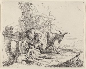 Woman, Satyr Child, and Goat in a Landscape by Giovanni Battista Tiepolo