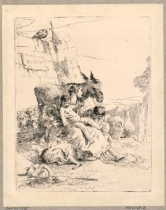 Woman with Two Children and a Donkey, plate 21 from the Scherzi di Fantasia by Giovanni Battista Tiepolo