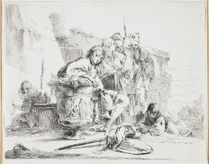 Young Man Seated, Leaning Against an Urn, plate from Vari Capricci (Various Caprices), 1740s by Giovanni Battista Tiepolo