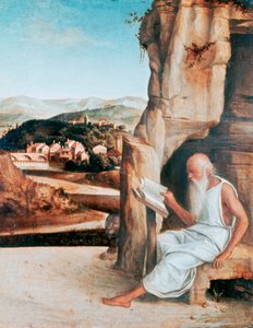 St Jerome Reading in a Landscape by Giovanni Bellini