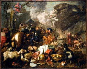 The Sacrifice of Noe After the Deluge by Giovanni Benedetto Castiglione (1610-1665) 17th Century Genes, Musei di Strada Nuova by Giovanni Benedetto Castiglione