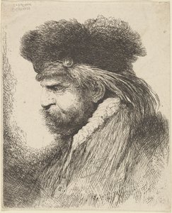 Bearded Man in a Fur Cap, Facing Left by Giovanni Benedetto Castiglione