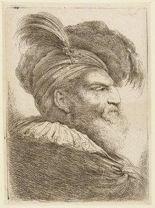 Head of a Bearded Man in Plumed Hat by Giovanni Benedetto Castiglione