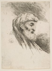 Head of an Old Bearded Man Facing Right, from the Series of Small Heads in Orien..., ca. 1645-1650 by Giovanni Benedetto Castiglione