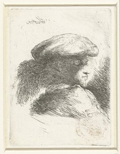 Head of a Young Man with a Plumed Hat (series title: Small Study of Heads with Oriental Headdresses) by Giovanni Benedetto Castiglione