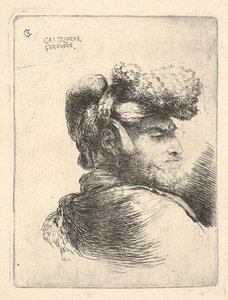 Man in profile facing right, wearing a fur hat, from series of Small Heads in Oriental Costume