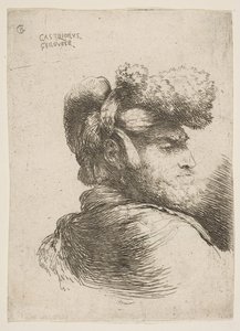 Man in profile facing right, wearing a fur hat, from series of Small Heads, ca. 1645-1650
