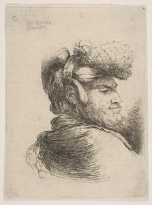 Man in Profile Facing Right, Wearing a Fur Hat