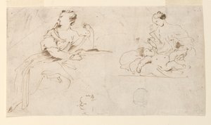 Seated Woman, Mother and Child by Giovanni Benedetto Castiglione
