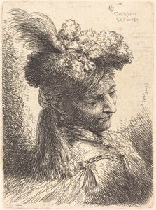 Young Man Wearing a Fur Headdress with a Headband, Facing Right by Giovanni Benedetto Castiglione