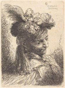 Young Man Wearing a Fur Headdress with a Headband, Facing Right by Giovanni Benedetto Castiglione