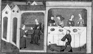 Decameron, Tedaldo talks with Ermeline; Tedaldo reveals his identity. Third day, story 7 by Giovanni Boccaccio