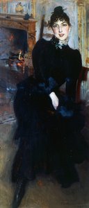 Alaide Banti at the fireplace
