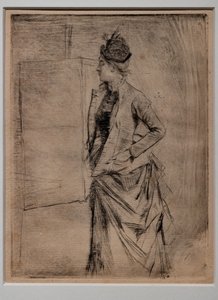 Portrait of a Standing Young Woman in Profile (The Visit) by Giovanni Boldini