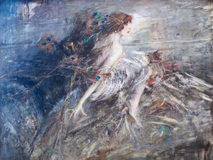 Portrait of the Marquise Casati with Peacock Feathers by Giovanni Boldini