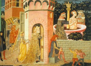 Stories of Susanne, circa 1450, right side of painted chest by Giovanni di Ser Giovanni, known as Lo Scheggia, Detail by Giovanni Di Ser Giovanni Lo Scheggia Guidi