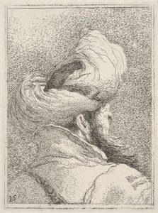 Bearded Man Wearing a Turban, Depicted in Bust Length from Behind in Three-Quarters View, from "Collection of Heads" (Raccolta di teste) by Giovanni Domenico Tiepolo