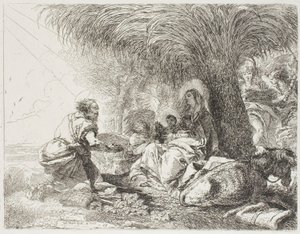 Joseph Adoring the Child While Two Angels Sing, Plate Nineteen from The Flight into Egypt