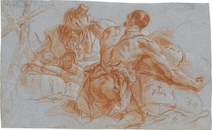 Oriental Merchants with Bales of Goods; verso: Sketch of a Bent Left Arm