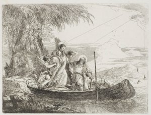 The Holy Family Entering the Boat with the Help of the Angels (plate sixteen from The Flight into Egypt) by Giovanni Domenico Tiepolo