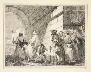 The Holy Family Passing under an Arch, Leaving by a City Gate, from the series Picturesque Ideas on the Flight into Egypt by Giovanni Domenico Tiepolo