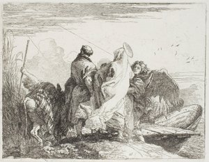 The Holy Family Stepping Off the Bank, plate fifteen from The Flight into Egypt by Giovanni Domenico Tiepolo