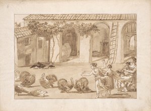 Turkeys in a Venetian Farmyard, the Third Drawing in Tiepolo by Giovanni Domenico Tiepolo