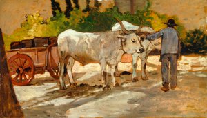 Oxen in Yard by Giovanni Fattori