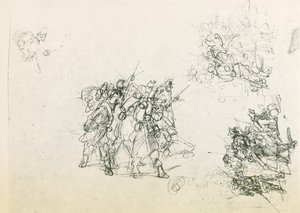 Three sketches for groups of soldiers by Giovanni Fattori