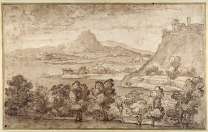 Landscape with a Hill Town and a More Distant Mountain by Giovanni Francesco Grimaldi