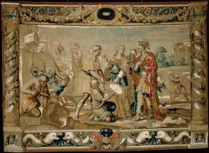 Dido shows Aeneas the plans for the fortifications of Carthage