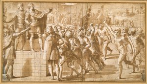 The Emperor Constantine, addressing his troops, startled by the vision of the Cross in the sky