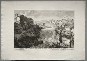 View of the Main Waterfall of the Aniene River in the city of Tivoli