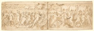 Barbarian Fugitives and Their Animals are Brought Out of Their Hiding-Place; at Upper Left the End of a Cartouche with a Scroll by Giovanni Guerra