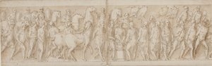 Captured Women are Taken Away (end of LXXIII); Parade of the Lifeguards (LXXIV); Marcus Aurelius Sacrifices at an Altar (LXXV); Marcus Aurelius Watches an Attack (beginning of LXXVI) by Giovanni Guerra