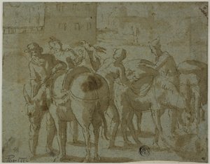 Muleteers and Mules by Giovanni Guerra