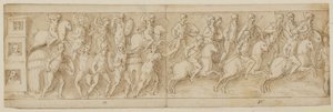 Three Sedan Chairs; the Romans Attack a Chief’s Dwelling; the Romans Marching Back to Camp by Giovanni Guerra
