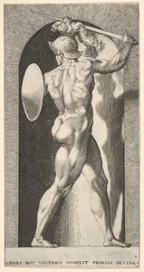 Mars in a Niche, Holding a Sword Above His Head with His Right Arm, and a Shield