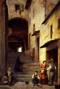 View of a street in Sestri Levante, Riviera of Genoa, ca 1863 by Giovanni Mochi