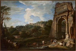 Landscape with the Arch of Titus by Giovanni Paolo Pannini