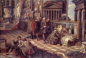 Detail of Interior of an Imaginary Picture Gallery by Giovanni Paolo Pannini