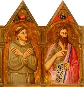 Saint Francis and John the Baptist (left panels of triptych) by Giovanni del (follower of) Biondo