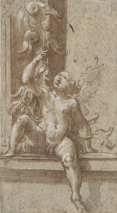 A Putto Seated on a Frame, ca. 1538-40 by Girolamo Mazzola Bedoli